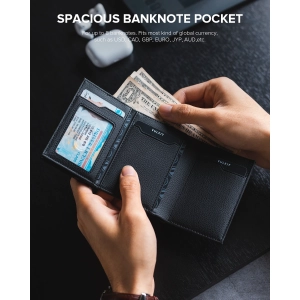 VULKIT -  VC302 Black Tri-fold Wallet