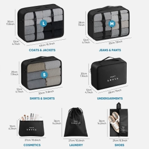 VULKIT - VTB100 7PCS Waterproof Travel Packing Cubes Set - Black